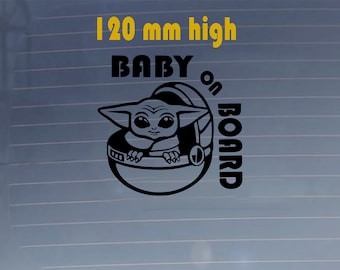 Baby Yoda On Board Sticker. Car Vinyl Decal. Durable, Scratchproof, Water Resistant