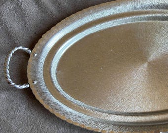 Vintage Large Oval Italian Metal Tray Alessi Style Design Decorative vanity tray Housewarming gift Home decor Gift for mom