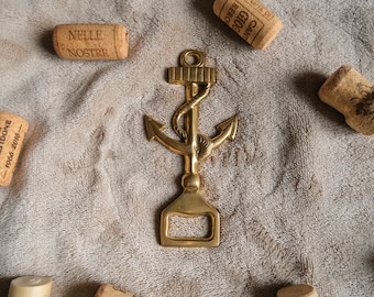 Vintage Bottle Opener Brass Anchor and a rope Gold Wine bar tools Wine lover gift Present for him Collectible Nautical style