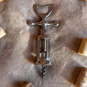 Vintage Italian stainless corkscrew Gabbia Wine bar tools Bottle opener Wine lover gift Present for him Vintage silver metal corkscrew