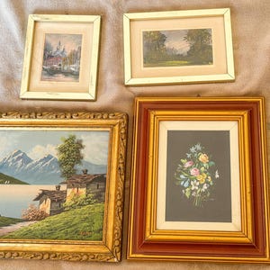 Vielzahl von Vintage italienische Ölgemälde Goldholzrahmen Wandbehang Dekor Original italienische Kunst Landschaftskunst Blumenmalerei ovalen Rahmen