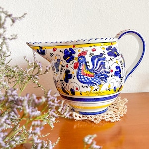 Vintage white hand-painted pitcher Deruta Italy Ceramic Decorative Pitcher Italian Tableware Ceramic Pitcher Made in Italy Famous ceramic