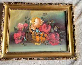 花束の絵画 木製フレーム 木製フレームのヴィンテージ額入り絵画 花束 壁掛け花の絵 コレクター
