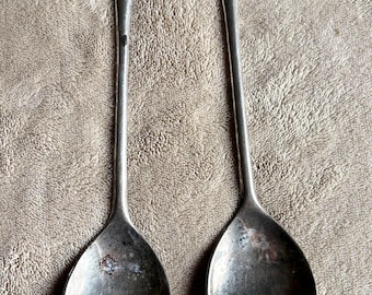 Juego de ensalada italiano vintage plateado de 2 piezas (tenedor y cuchara). Cubiertos de cocina.