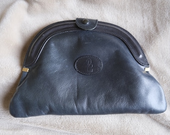 Borsa da donna da donna in pelle blu navy vintage minimalista italiana anni '60 con logo Pochette moda vintage Regalo per lei Regalo per la mamma