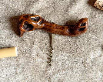 Vintage Gnarled Grapewood corkscrew Wine bottle opener bar tools Vintage Bottle opener Wine lover gift Present for him Barware tools