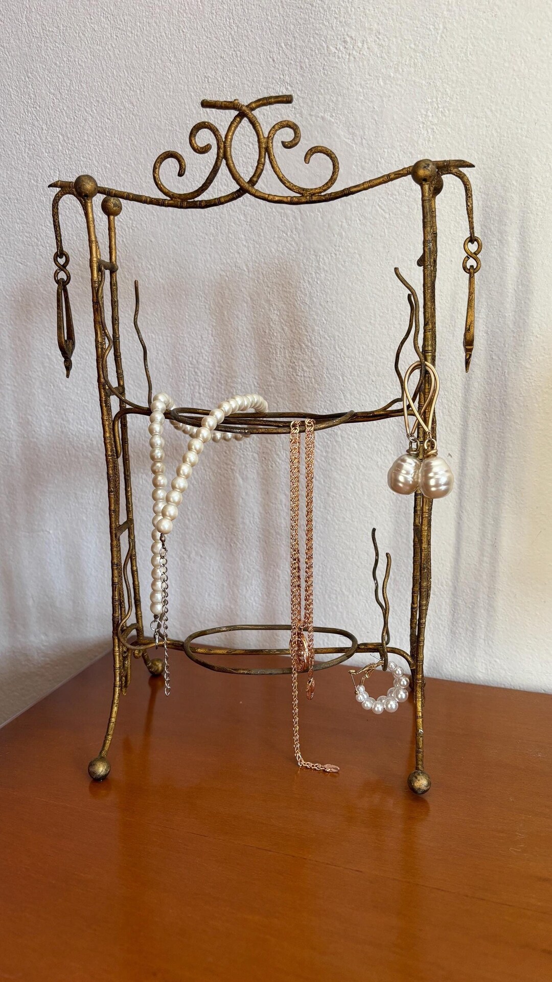 Vintage Gold Painted Metal Jewelry Standing Rack Victorian Style ...