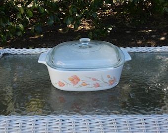 Corning Ware Peach Floral 2 Quart Square Casserole with Lid A-2-B