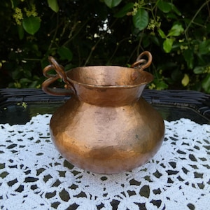 Hammered Copper Cauldron Pot with Handle