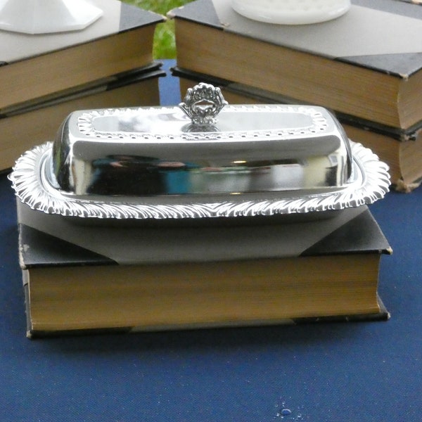 Butter Dish with Glass Plate and Handled Cover Silverplate