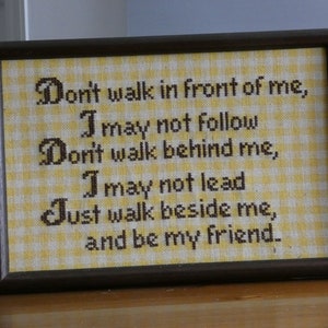 Vintage Framed Cross Stitch Art: Friendship Quote Needlepoint