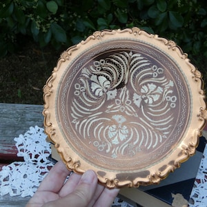 Vintage Copper Etched Turkish Footed Bowl Tray