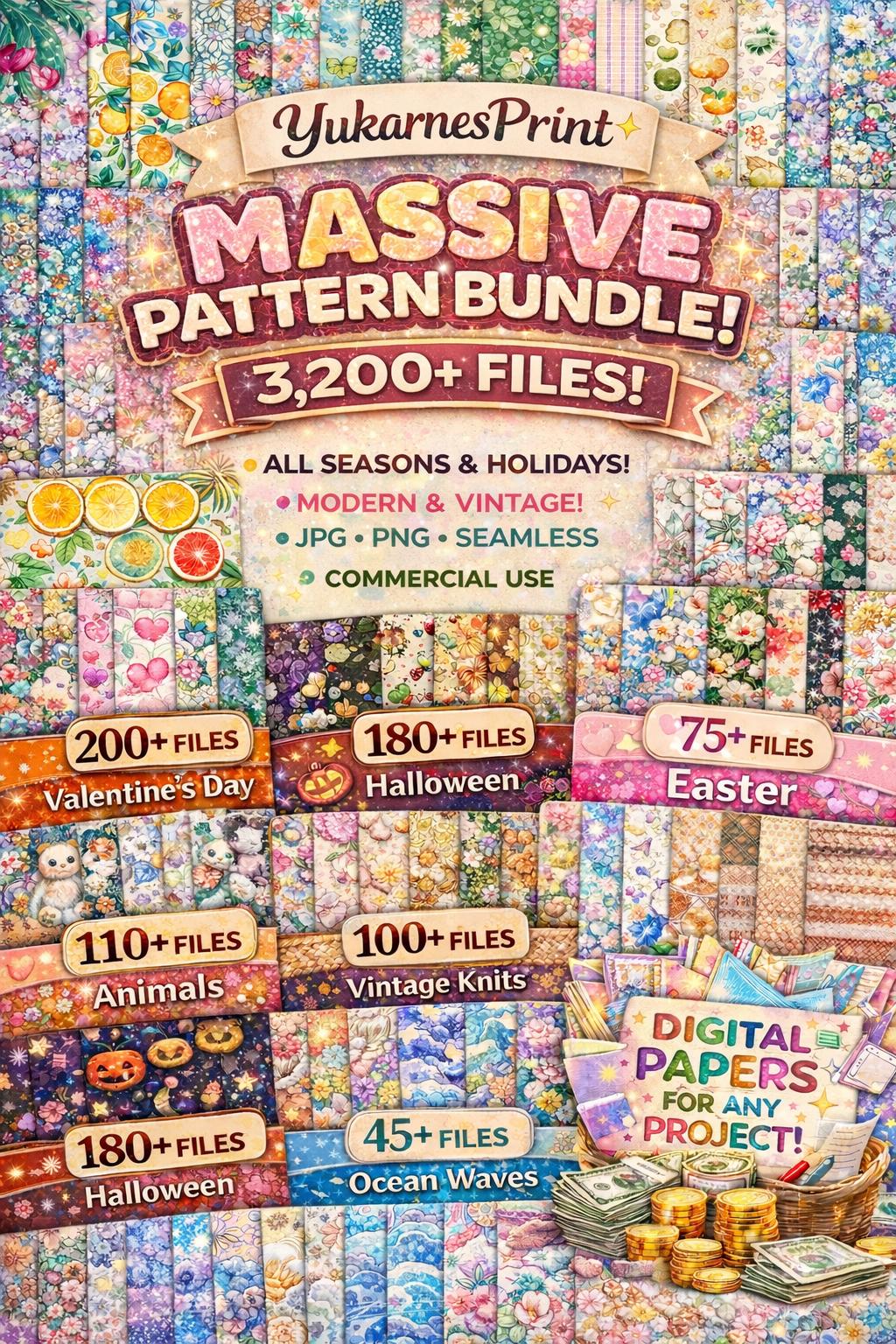 3200+ Mega Digital Paper Bundle, Scrapbook Paper, Floral Digital Pa…