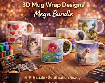 13.000+ 3D-mokomslagen Megabundel, bloemen, dier, katten, monument, abstract, grappig, valentijnskaart, mokomslagen, 15oz mokomslagen, png, png