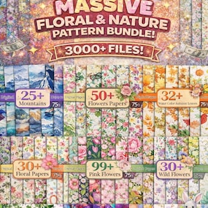 3200+ mega digitala papperspaket, scrapbookpapper, digitalt blompapper, digitala mönster, sömlös bakgrund, flera clipart, digital PNG bild 2
