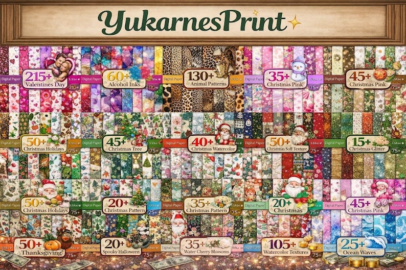 3200+ mega digitala papperspaket, scrapbookpapper, digitalt blompapper, digitala mönster, sömlös bakgrund, flera clipart, digital PNG bild 4