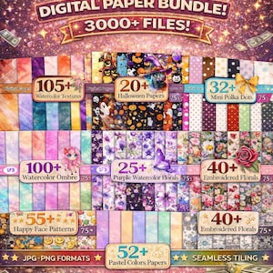 3200+ mega digitala papperspaket, scrapbookpapper, digitalt blompapper, digitala mönster, sömlös bakgrund, flera clipart, digital PNG bild 3