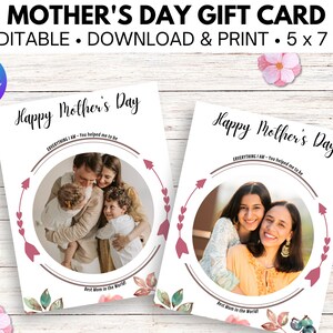 Tarjeta de regalo editable del Día de la Madre / Descarga instantánea / Tarjeta digital / Editable en Canva / 5 x 7 pulgadas