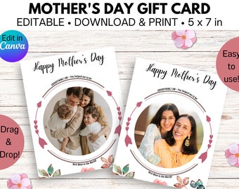 Editable Mother’s Day Gift Card | Instant Download | Digital Card | Editable in Canva | 5 x 7 inch