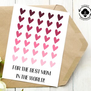 Tarjeta de regalo imprimible del Día de la Madre / Descarga instantánea / Tarjeta digital /5 x 7 pulgadas / Diseño de corazones