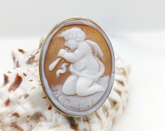 Angel Cameo Brooch Pendant: Italian Shell, Sterling Silver 925