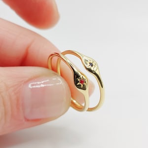 14k Gold Star Ring: Dainty Ruby or Sapphire Stacking Ring
