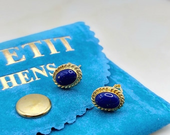 Lapis lazuli gold stud earrings,14k yellow gold post earrings with natural oval shaped Lapis lazuli. 7th&9th Anniversary gift for her.
