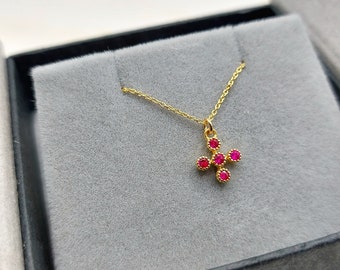ルビークロスネックレス ローズゴールド 14K-18K ローズゴールド