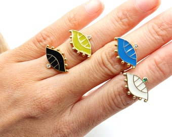 Handmade Enamel Evil Eye Ring: Sterling Silver, Zircon Accent