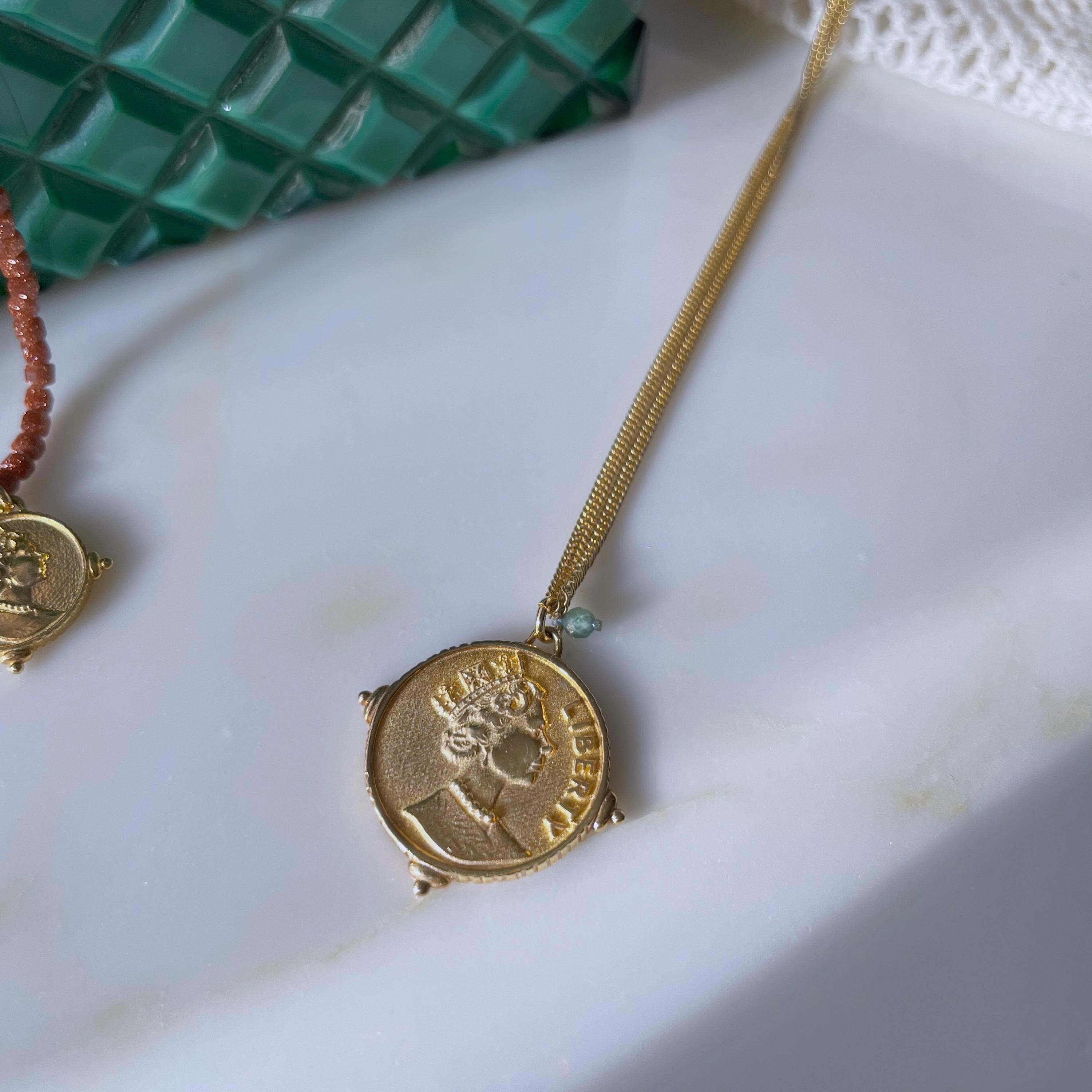 ゴールドメッキシルバー925コインネックレス | ターコイズアクセント 