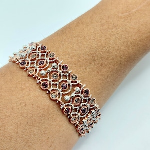 Art deco Swarovski crystals bracelet made of rose plated silver 925o. Women Art deco geometric bracelet. Gift for her.