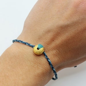 Sea urchin bracelet.  Hand-made sea urchin bracelet set on blue and orange cord.