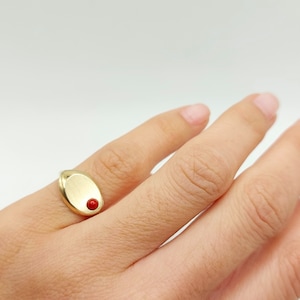 Gold pinky ring,14k yellow gold signet ring.Handmade in Greece 14k Yellow gold signet ring with a natural turquoise or Red coral bead.