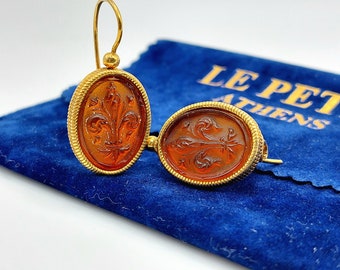 Intaglio Orange Crystal Earrings, Gold Plated Silver, Botanical Print