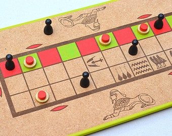 Senet game of ancient Egypt in wood, handmade reflection