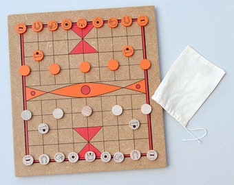 Chinese chess game, western pieces, wooden Xiangqi handmade in France