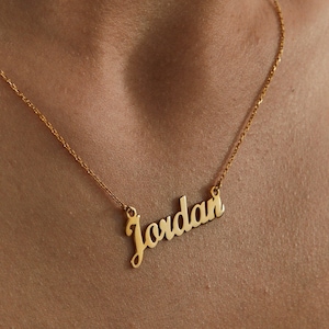 14K Solid Gold Namenskette, Personalisierte Namenskette, zierliche Namenskette, Weihnachtsschmuck, Personalisierter Schmuck, Namensschild Halskette