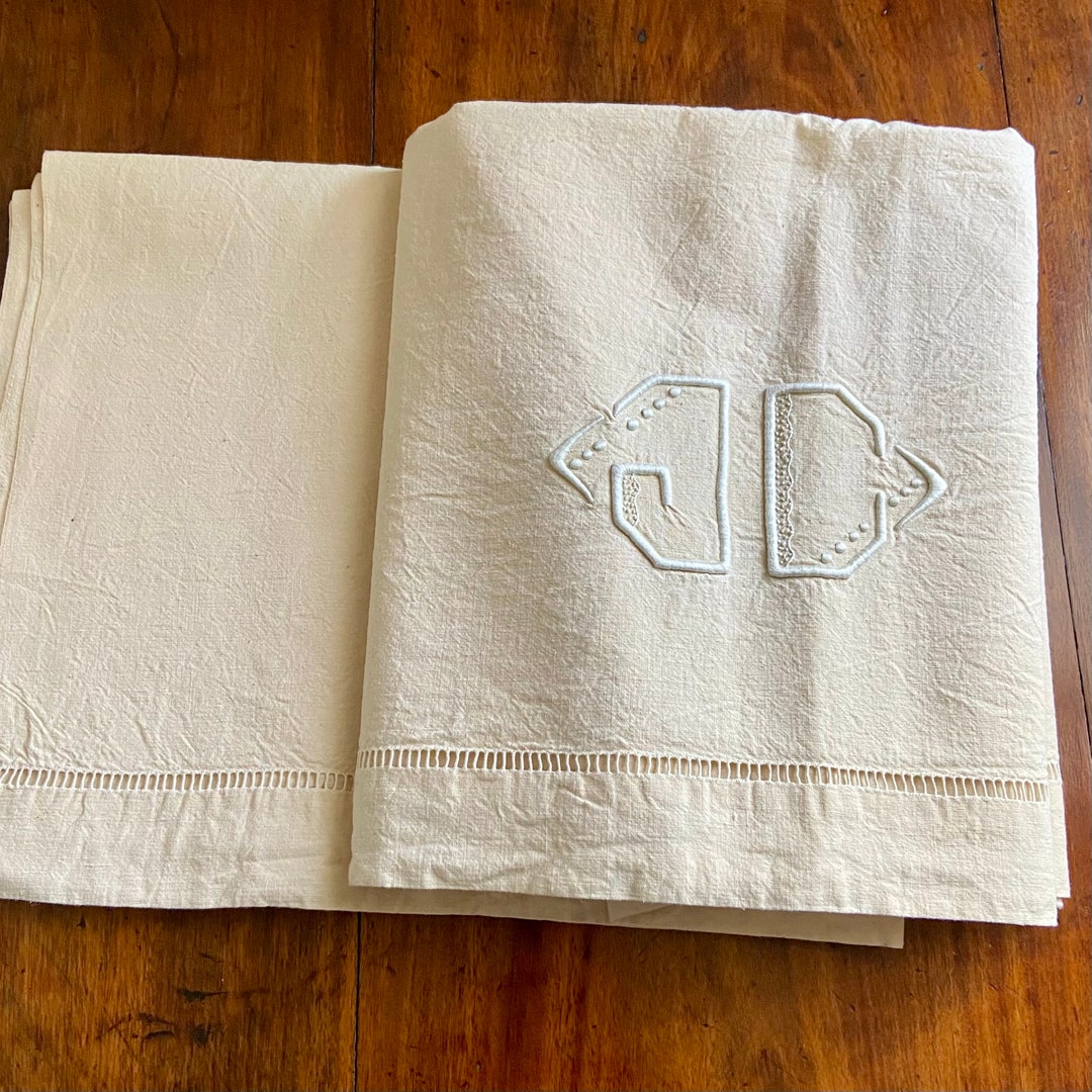 Antique French Monogram Linen Sheet Gift Etsy