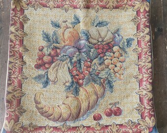 Vintage French Tapestry Cornucopia Medieval Style Cushion Cover Square 20th Century