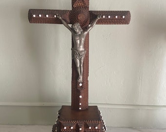 Antique Vintage Tramp Art Crucifix gift