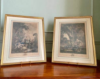 A Pair of 18th Century Antique “Boucher” Painted Etchings Framed