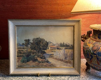 Vintage francés acuarela Provenza campo paisaje pintura del siglo XX firmado