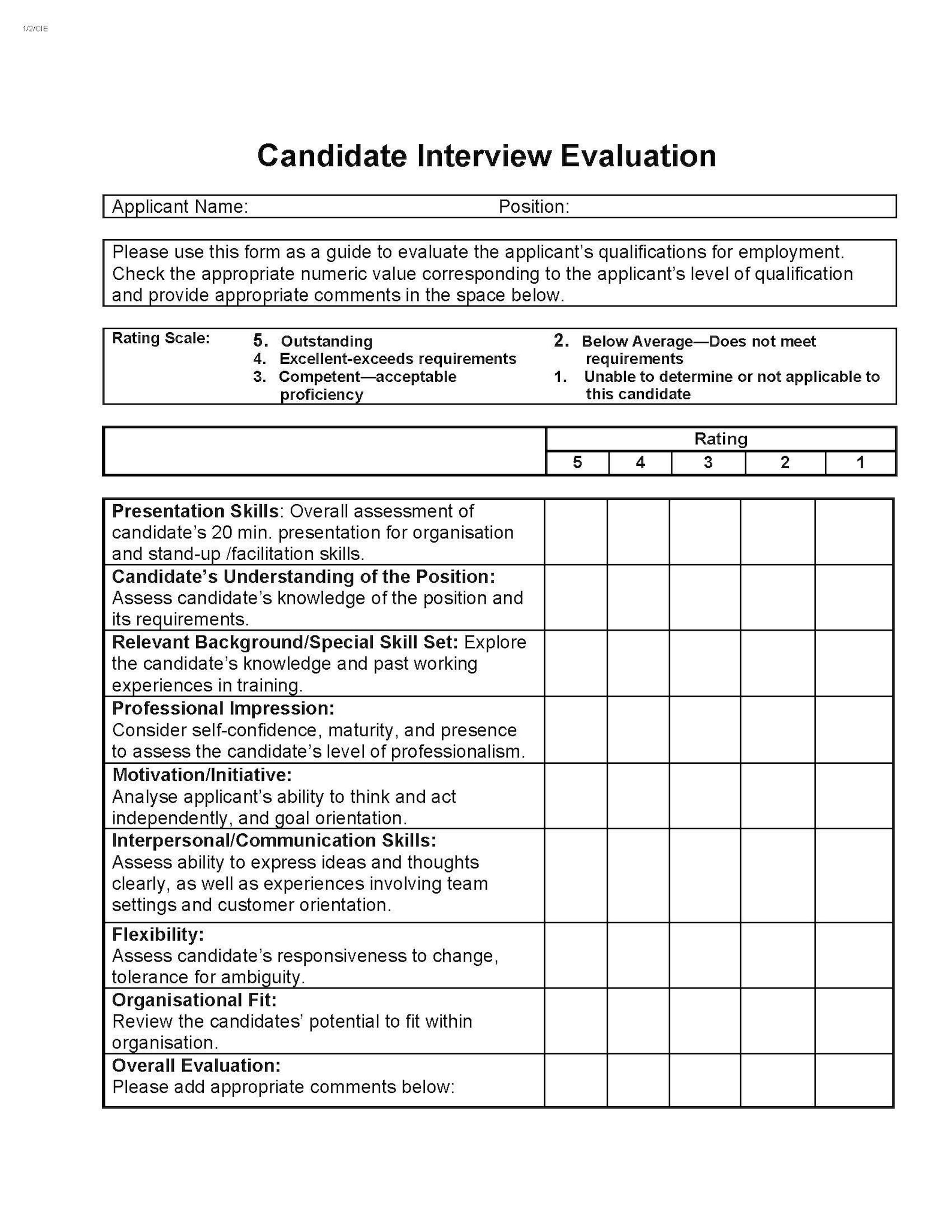 HR Candidate Interview Evaluation Form - Etsy