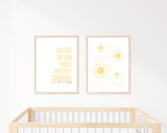 Láminas para guardería Sunshine: Smiley Face Sun - Letra "You Are My Sunshine" (Descarga digital)