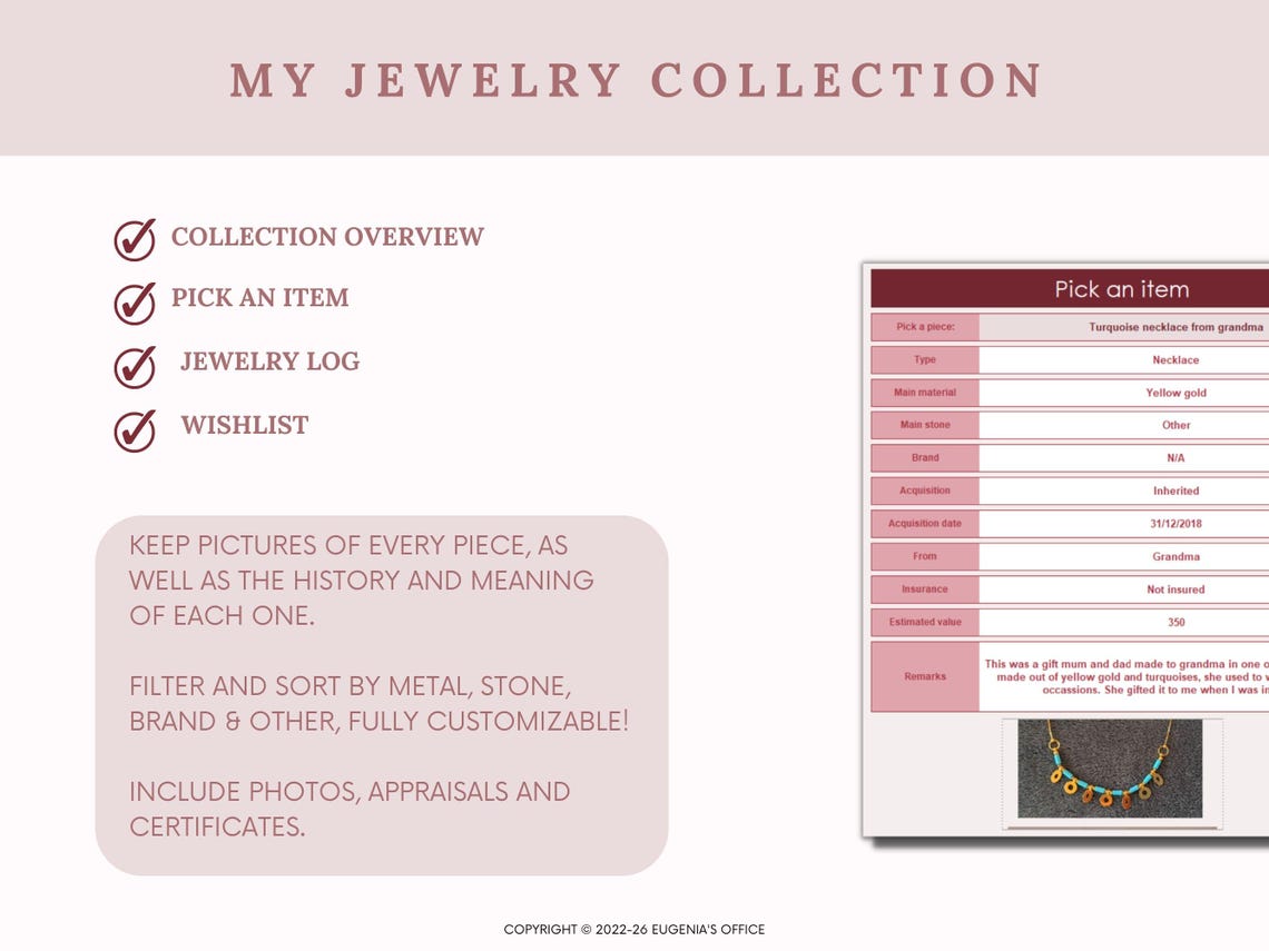 Jewelry Collection Tracker Jewelry Inventory Tracker Jewelry Log ...