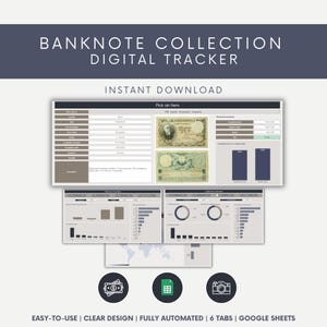 Hoja de cálculo para la recolección de billetes, inventario de divisas, software para la recolección de billetes, álbum de billetes, registro de recolección de divisas, rastreador de billetes