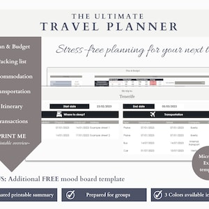 travel planner excel spreadsheet travel planner digital travel planner travel budget excel digital travel packing list travel itinerary