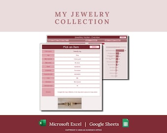 Jewelry collection tracker jewelry inventory tracker jewelry log jewelry organizer digital jewelry spreadsheet