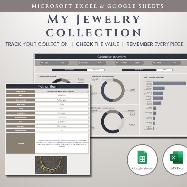 Jewelry collection tracker jewelry inventory tracker jewelry log jewelry organizer digital jewellery box organizer