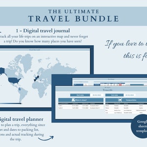 Digitales Reisetagebuch, Reisetagebuch, Reisetagebuch, Weltkarte Reisen, Reiseplanung, Blau